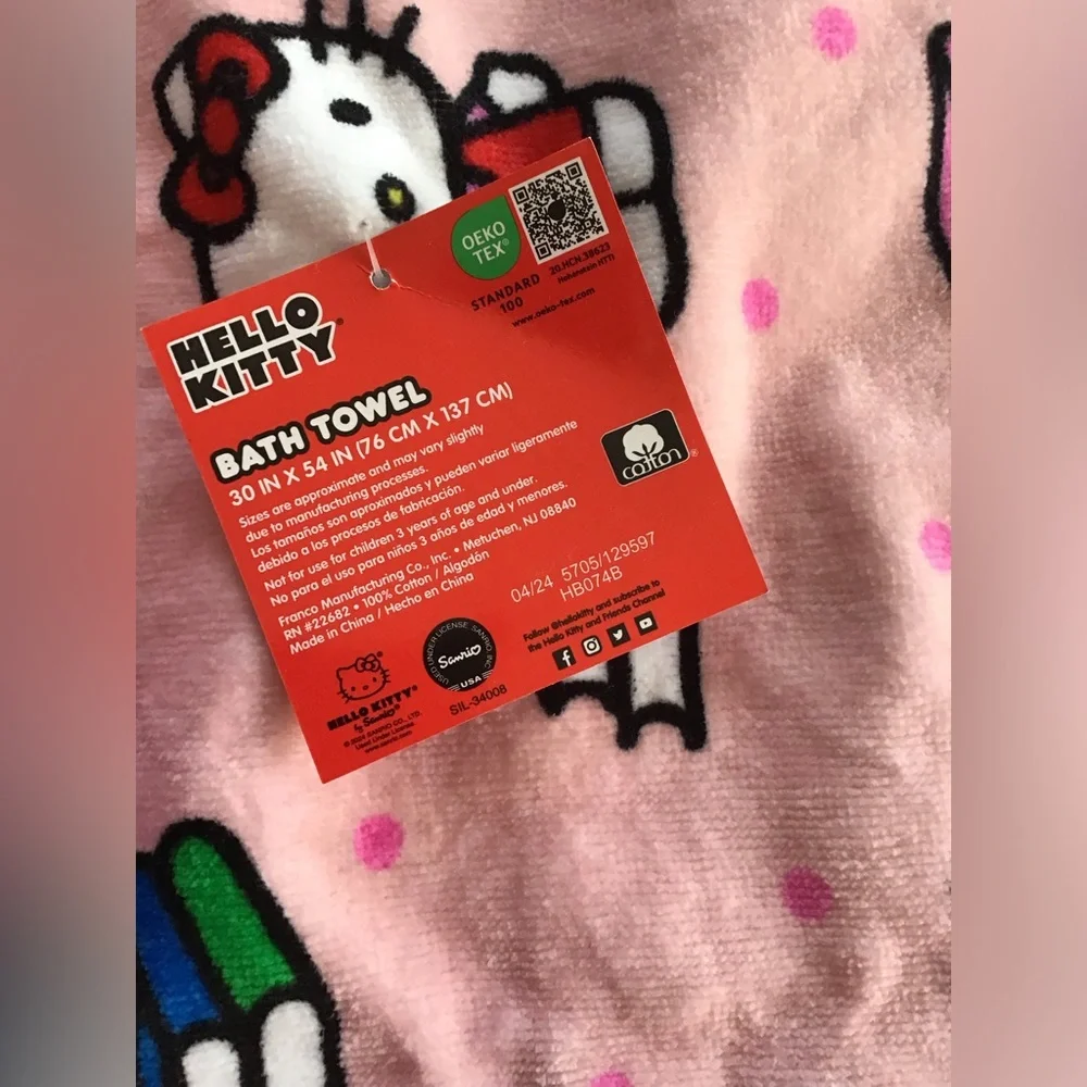 Hello Kitty Beach Towel, Pink Hello Kitty Towel, Pool Towel 30” x 54” New